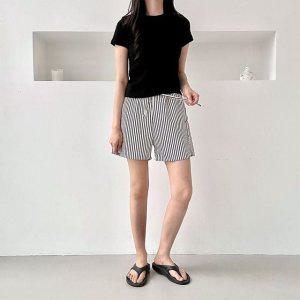 세로줄무늬 세로 라일리 여성바지 냉장고반바지 하프팬츠