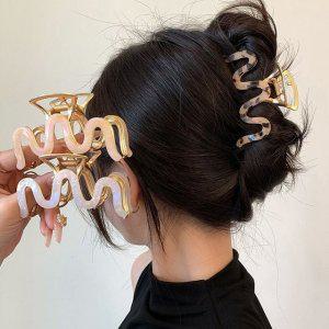 레오파드 헤어 마블 집게핀 고급스러운 자개 헤어악세서리 머리삔 올림머리 반묶음