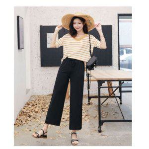 여성통바지 와이드팬츠 냉장고바지 블랙 와이드밴딩팬츠