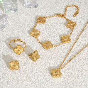 굿딜 클로버 써지컬 주얼리 골드 목걸이 귀걸이 팔찌 반지 세트