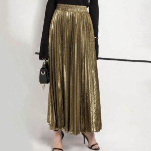 골드 밴딩 메탈 롱스커트 광택 플리츠 롱치마 맥시스커트 긴치마