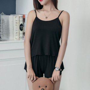 검정 나시 반바지 여성 여름 수면웨어 홈웨어 잠옷 파자마세트 여름잠옷