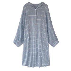 체크 패턴 하늘색 롱 셔츠 원피스 셔츠 여성롱티 롱 셔츠