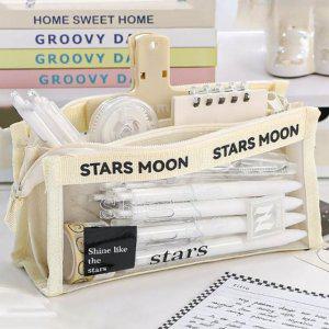 투명필통 시스루 영문필통 사각 멘트 로고 문구 학용품 펜꽂이 생활잡화