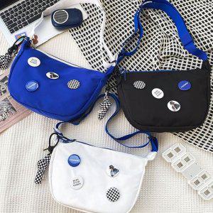 파랑 검정 흰색 크로스백 3종 세트 패션 체크무늬 가방