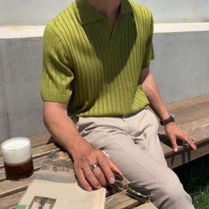 카라티 니트 반팔티 여성상의 브이넥티셔츠 여성반팔 남자카라티셔츠