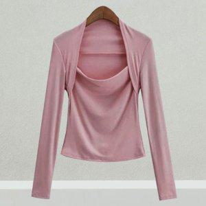 스퀘어넥 긴팔티 요가 긴팔티 복장 헬스 운동 편안한 스포츠 핑크색티셔츠