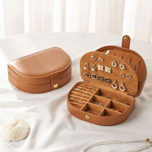 브라운 가죽 반지 귀걸이 쥬얼리 보석함 수납 정리