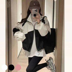 블랙 화이트 핑크 양털 자켓 여성 바람막이 점퍼 후드집업 외투