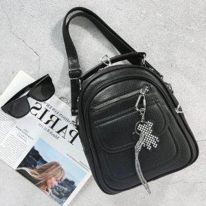 검정 가죽 백팩 여성 곰돌이참 귀여운 데일리백팩 여행용