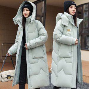 민트색 후드 롱패딩 여성 겨울 경량 패딩 점퍼