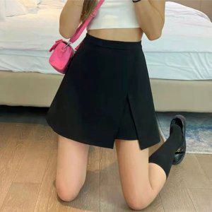 블랙 랩스커트 검정치마 슬릿스커트 여성치마바지