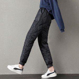 골프 블랙 누비 패딩바지 퀼팅 허리밴딩 방한 여성 패딩바지