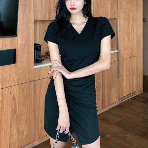 검정 랩 원피스 여성 여름 하객룩 오피스룩