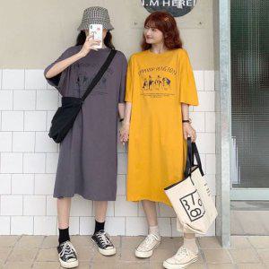 홈원피스 원피스 홈웨어 반팔 임산부 잠옷 프린팅 차콜 드레스 빅사이즈