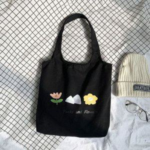 검정 에코백 꽃무늬 숄더백 여성가방 캔버스백 데일리가방