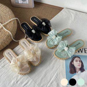 민트 리본 슬리퍼 여름 여성 샌들 실내화 편한 푹신한 뮬