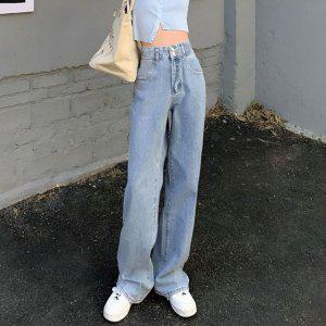 연청 여름 와이드팬츠 여성청바지 데이트룩 모노무드 세미와이드 사무실 데님팬츠