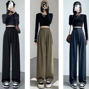 와이드팬츠 슬랙스 핀턱 하이웨이스트 여성바지 스판 여름용 와이드슬랙스 뱃살커버 편한바지