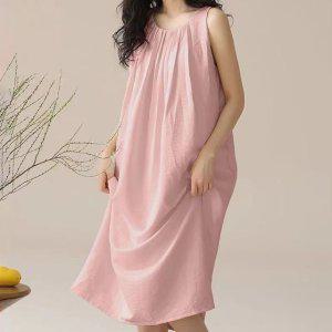 LND 여성 셔링 브라캡 민소매 롱원피스 루즈핏 여름 원피스 치마