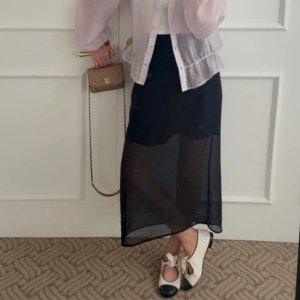 시스루 밴딩스커트 하이웨스트 플리츠스커트 미니