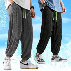남자 여름 쿨링 조거팬츠 블랙 회색 플리츠 밴딩 와이드 트레이닝