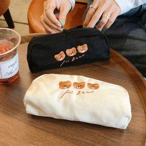 곰돌이 자수 천 필통 펜파우치 귀여운필통 학용품 문구 캐릭터 필기류