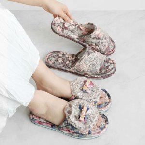 플라워 뮬슬리퍼 여성 실내화 리본 레이스 사무실 거실 가정용 발편한