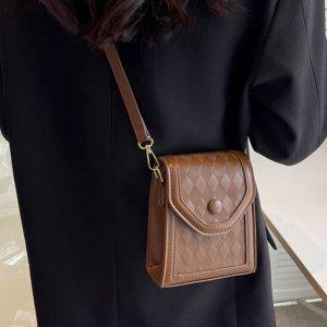 여성 데일리 격자무늬 미니백 브라운 소가죽 휴대폰가방 크로스백