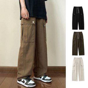 남성 카고팬츠 와이드 밴딩 면바지 블랙 브라운 카키 작업복