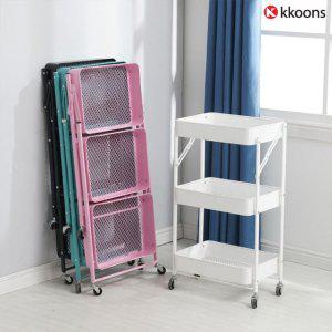 (개별포장) 이동식 트롤리 카트 3단 접이식 슬림 수납 선반 트레이 틈새선반 바퀴달린 미니트롤리