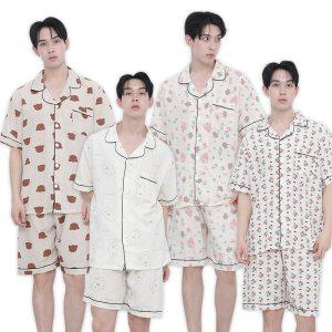 남성 포포면 단추 카라 반팔 잠옷 상하세트 홈웨어 파자마 실내복 여자빅사이즈 여름 커플 가족