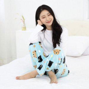 잠옷 공장 커플잠옷 겨울 수면잠옷 프리사이즈 잠옷바지 극세사 곰돌이블루 따뜻 포근 여성
