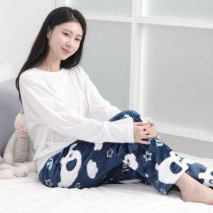잠옷 공장 커플잠옷 코끼리 따뜻 극세사 겨울 여성 포근 프리사이즈 잠옷바지 수면잠옷