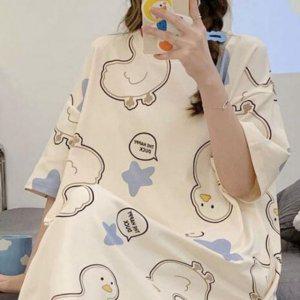 잠옷 공장 커플잠옷 여자 잠옷 원피스 여름 빅사이즈 반팔원피스 여성 홈웨어 여름 수면