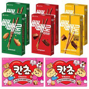 롯데 빼빼로 3번들 123g 2개+칸쵸 대용량 196g2개