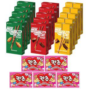 롯데 빼빼로 3번들 123g 5개+칸쵸 대용량 196g5개