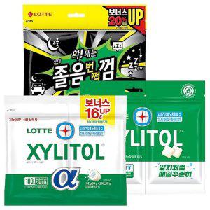 롯데 자일리톨 알파오리지날 102g 리필 1개+오리지날 115g 리필 1개+졸음번쩍 105g 리필1개