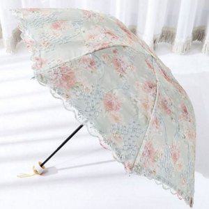 레이스 자수 양산 UPF50+ 접이식 선 블럭 양산 장미 여름