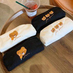귀여운 자수 필통 패브릭 천 필통 파우치 직장인 간편