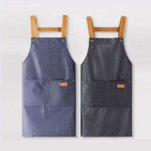 바리스타 스트라이프 앞치마 투포켓 남여공용 방수 앞치마 투포켓 카페 린넨