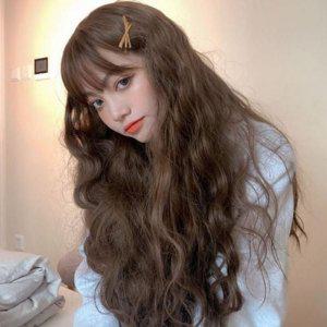 히피펌 여성 통가발 웨이브 긴 머리 통가발 데일리 가르마