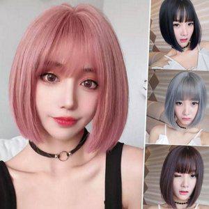 보브 단발 가발 앞머리 가발 스트레이트 여성 짧은