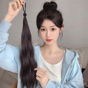 업스타일 웨이브 포니테일 붙임머리 긴 머리 헤어 피스 데일리 가발