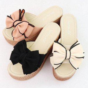 리본 여성 통굽 슬리퍼 굽높이8.5cm 왕골 여성 여름 슬리퍼 직조