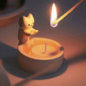귀여운 고양이 캔들 홀더 핸드메이드 도자기 캔들 홀더 무드등 침실