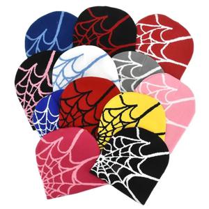 Y2K 고딕 스파이더 패턴 양모 아크릴 니트 모자 여성 비니 겨울 따뜻한 비니 그런지 힙합 캐주얼 Skullies 야외 모자