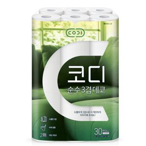 코디 순수 데코 30m 3겹 30롤 화장지 두루마리 휴지