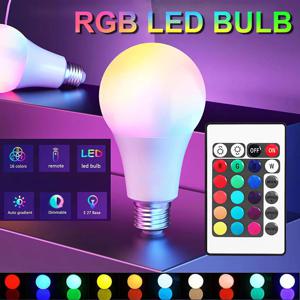LED 전구 AC 220V E27 RGB 전구 LED 램프 IR 리모컨 색상 변경 가능 다채로운 RGB 화이트 전구 스포트라이트 LED 전구