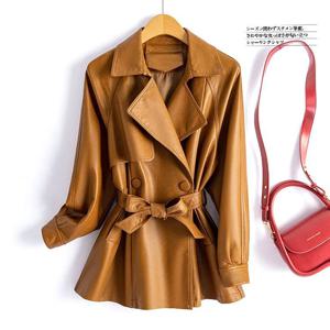 여성용 짧은 양가죽 재킷, 캐주얼 턴다운 칼라, 레이스업 긴팔 코트, 시크한 여성용 스플릿 가죽 재킷, M-2XL 패션